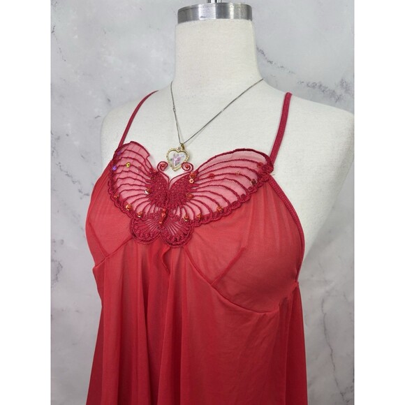 Y2K Rampage Babydoll Cami Top Red M Coquette Fairy gothic Butterfly Sheer Beaded - Picture 15 of 16